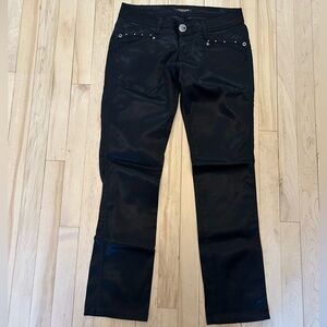 Roberto Cavalli Black Shiny Pants with Studs